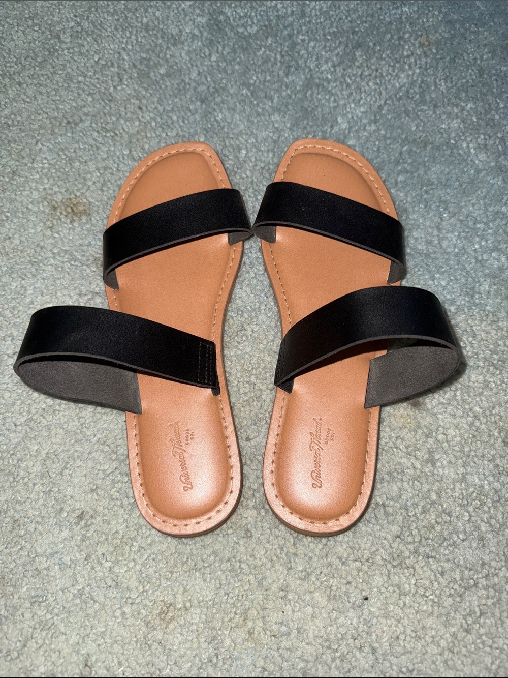 Universal Thread Black Double-Strap Slide Sandals with Tan Footbed - Women